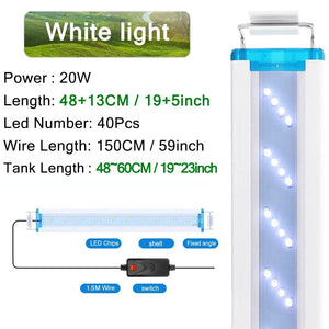 Planet Gates Aquarium LED Light Super Slim Fish Tank Aquatic Plant Grow Lighting Waterproof Bright Clip Lamp Blue LED 18-58cm for Fish Tank