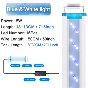 Planet Gates Aquarium LED Light Super Slim Fish Tank Aquatic Plant Grow Lighting Waterproof Bright Clip Lamp Blue LED 18-58cm for Fish Tank
