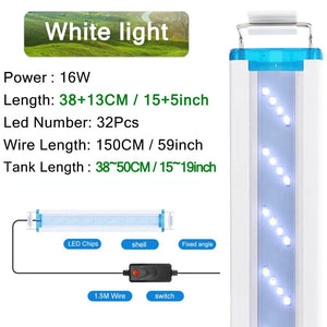 Planet Gates Aquarium LED Light Super Slim Fish Tank Aquatic Plant Grow Lighting Waterproof Bright Clip Lamp Blue LED 18-58cm for Fish Tank
