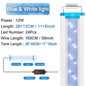Planet Gates Aquarium LED Light Super Slim Fish Tank Aquatic Plant Grow Lighting Waterproof Bright Clip Lamp Blue LED 18-58cm for Fish Tank