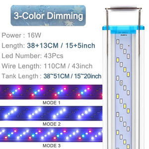 Planet Gates Aquarium LED Light Super Slim Fish Tank Aquatic Plant Grow Lighting Waterproof Bright Clip Lamp Blue LED 18-58cm for Fish Tank