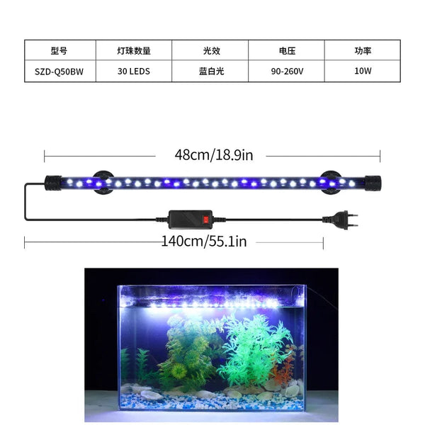 Planet Gates Aquarium Light LED Plant Grow Lamp Waterproof Fish Tank Light 18-58CM Underwater Aquariums Decor Lighting 90-260V 5730chip