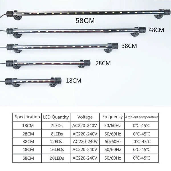 Planet Gates Aquarium Light LED Waterproof Fish Tank Light Underwater Fish Lamp Aquariums Decor Lighting Plant Lamp 18-58CM 220-240V 5730chip