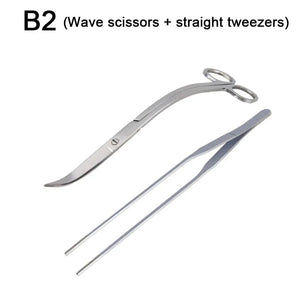 Planet Gates Aquarium Tools Set Scissor Tweezers Plants Wave Scissors Grass Stainless Cleaning Tools Fish Tank Shovels Aquarium Accessories