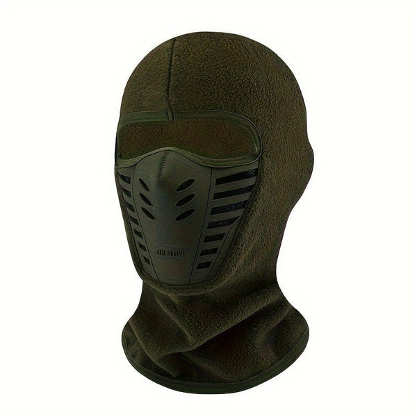 Planet Gates Army Green 1pc Cycling Warm Face Mask, Electric Motorcycle Neck Cover, Velvet Liner Neck Autumn Winter Mask For Cold Weather