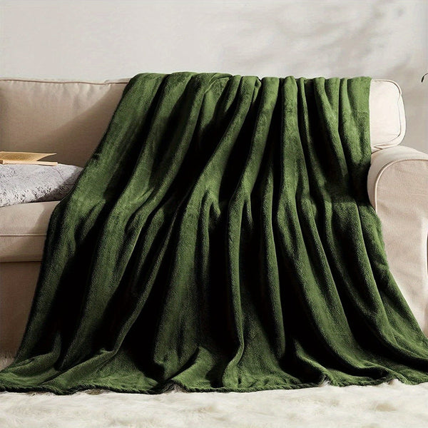 Planet Gates Army Green / 59.05"L×78.74"W(150cm×200cm) 1pc Solid Color Flannel Blanket, Warm Cozy Soft Bed Blanket For Couch Bed Sofa