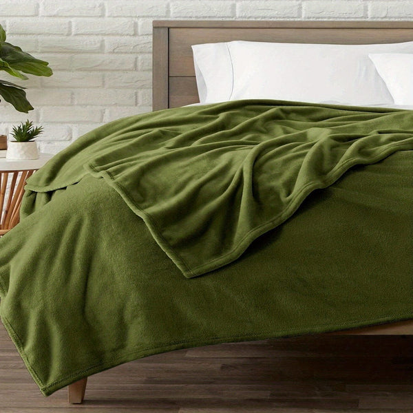 Planet Gates Army Green / 70.86"L×78.74"W(180cm×200cm) 1pc Solid Color Flannel Blanket, Warm Cozy Soft Bed Blanket For Couch Bed Sofa