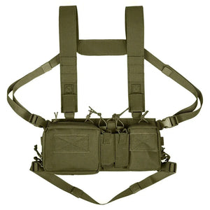 Planet Gates Army Green Tactical Chest Vest Rig Bag Field Training Vest Multifunctional Camouflage Strap with Multi-Pocket Outdoor Camping CS Match Pack
