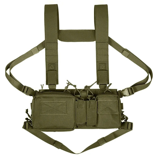 Planet Gates Army Green Tactical Chest Vest Rig Bag Field Training Vest Multifunctional Camouflage Strap with Multi-Pocket Outdoor Camping CS Match Pack