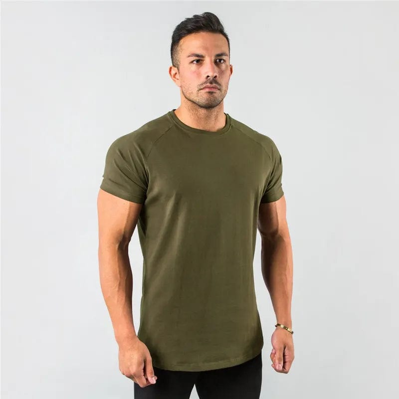 Planet Gates army green / XXL New Fashion Plain Tops Tees Fitness Mens T Shirt Short Sleeve Muscle Joggers Bodybuilding Tshirt Male Gym Clothes Slim Fit Shirt