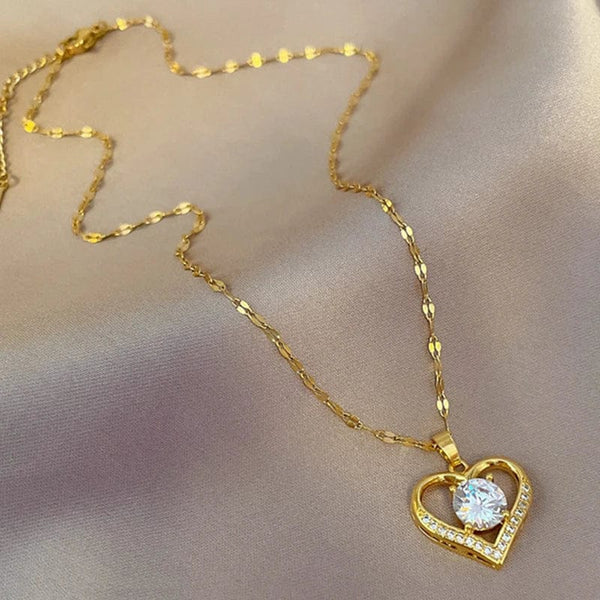 Planet Gates Artificial Gems Heart Pendant Necklace for women 2022 Golden Stainless Steel Lips Neck Chain Female Necklaces Jewelry for Girl