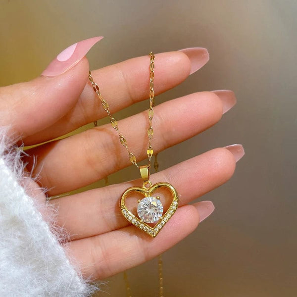 Planet Gates Artificial Gems Heart Pendant Necklace for women 2022 Golden Stainless Steel Lips Neck Chain Female Necklaces Jewelry for Girl