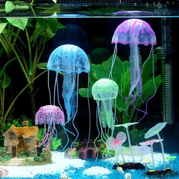 Planet Gates Artificial Jellyfish Fluorescent Transparent Floating Simulated Jellyfish Landscape Fish Tank Fish Pet Decorations Supplies