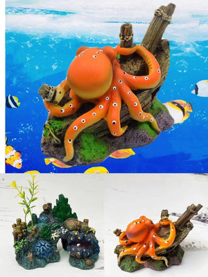 Planet Gates Artificial Sink Boat Octopus Aquarium Decoration Octopus Ornaments Fish Tanks Micro Landscape Accessories Submarine Crafts Resin