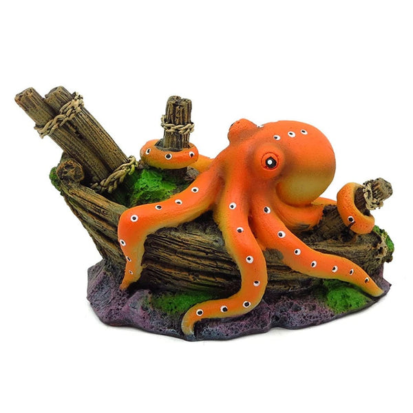 Planet Gates Artificial Sink Boat Octopus Aquarium Decoration Octopus Ornaments Fish Tanks Micro Landscape Accessories Submarine Crafts Resin