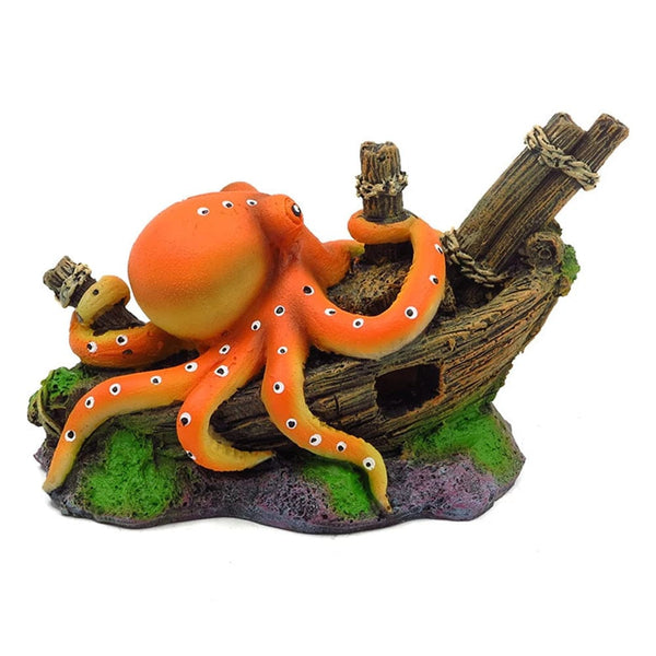 Planet Gates Artificial Sink Boat Octopus Aquarium Decoration Octopus Ornaments Fish Tanks Micro Landscape Accessories Submarine Crafts Resin