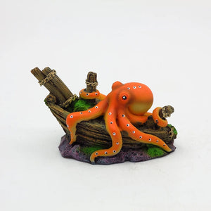Planet Gates Artificial Sink Boat Octopus Aquarium Decoration Octopus Ornaments Fish Tanks Micro Landscape Accessories Submarine Crafts Resin