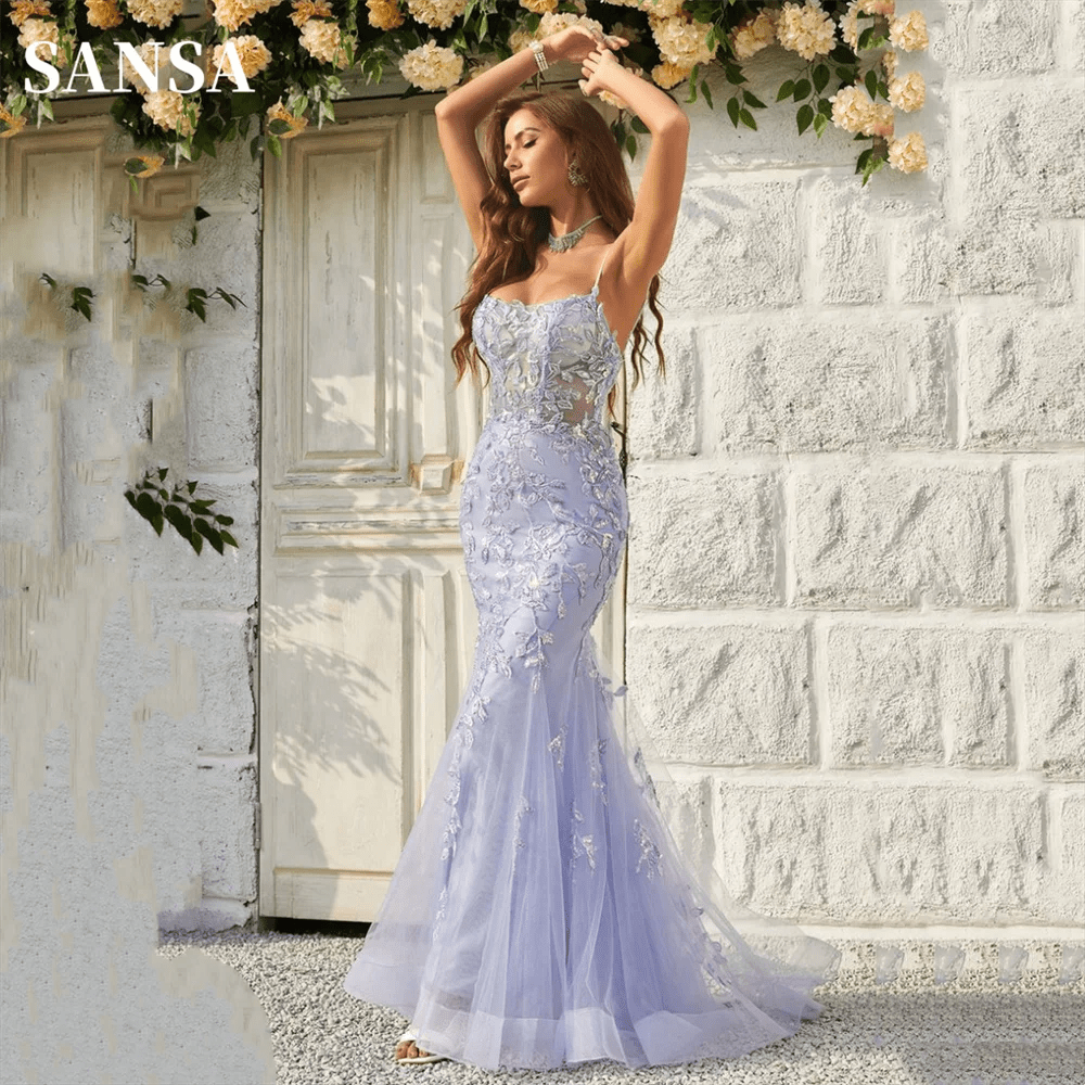 Planet Gates as pic / Custom size / CHINA Sansa Lavender Sexy Backless Mermaid Prom Dress Spaghetti Strap vestidos de fiesta Lace Embroidery Tulle Evening Dress 2024