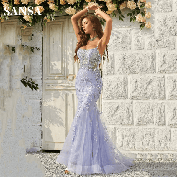 Planet Gates as pic / Custom size / CHINA Sansa Lavender Sexy Backless Mermaid Prom Dress Spaghetti Strap vestidos de fiesta Lace Embroidery Tulle Evening Dress 2024