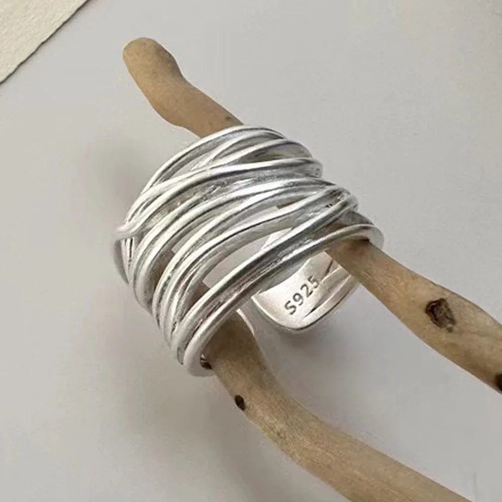 Planet Gates As Picture / resizable BF CLUB Pierścionki ze srebra próby 925 dla kobiet Modne geometryczne ręcznie robione nieregularne linie międzywarstwowe Pierścień Impreza Prezent świąteczny
