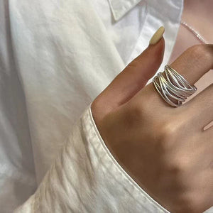 Planet Gates As Picture / resizable BF CLUB 925 Sterling Rings for Women Fashion Geometric Handmade Irregular Interware Lines Ring Party Christmas Gift