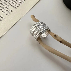 Planet Gates As Picture / resizable BF CLUB 925 Sterling Rings for Women Fashion Geometric Handmade Irregular Interware Lines Ring Party Christmas Gift