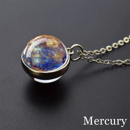 Planet Gates As show 4 Solar System Universe Space Moon Sun Earth Planet Necklaces Two-sided Glass Ball Pendant Nebula Necklace Women Men Jewelry Gift