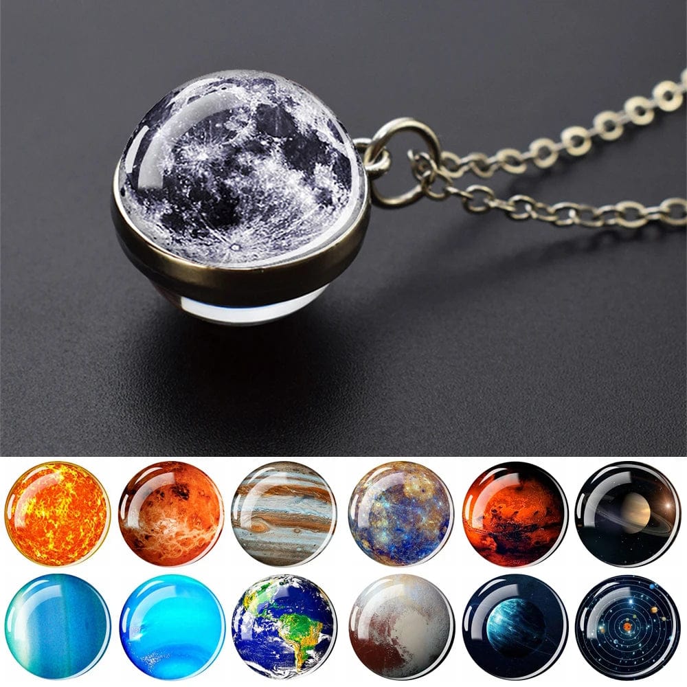 Planet Gates As show 4 Solar System Universe Space Moon Sun Earth Planet Necklaces Two-sided Glass Ball Pendant Nebula Necklace Women Men Jewelry Gift