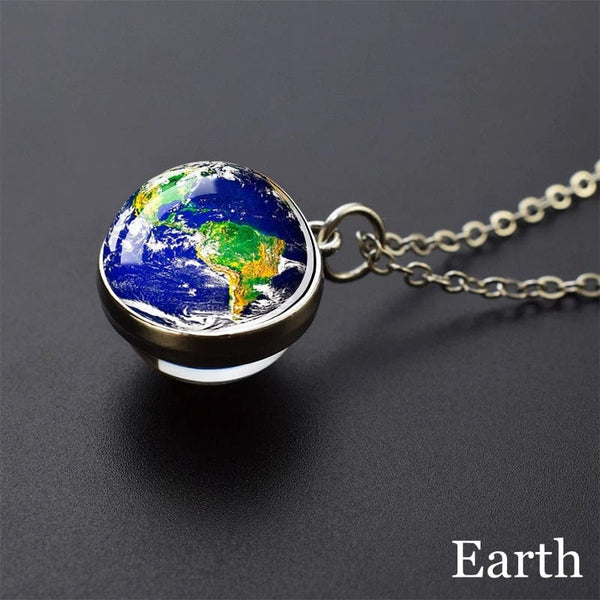 Planet Gates As show 4 Solar System Universe Space Moon Sun Earth Planet Necklaces Two-sided Glass Ball Pendant Nebula Necklace Women Men Jewelry Gift