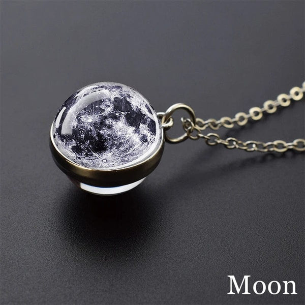 Planet Gates As show 4 Solar System Universe Space Moon Sun Earth Planet Necklaces Two-sided Glass Ball Pendant Nebula Necklace Women Men Jewelry Gift