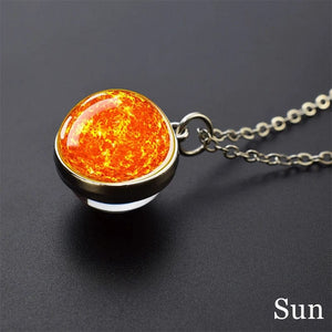 Planet Gates As show 4 Solar System Universe Space Moon Sun Earth Planet Necklaces Two-sided Glass Ball Pendant Nebula Necklace Women Men Jewelry Gift