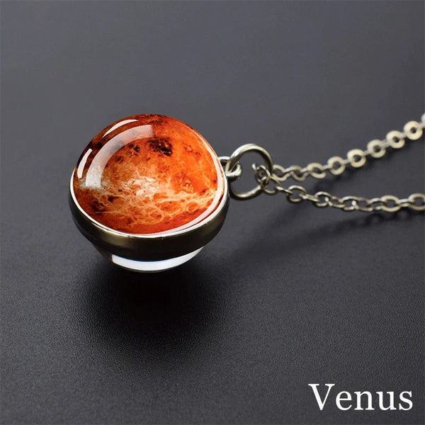Planet Gates As show 4 Solar System Universe Space Moon Sun Earth Planet Necklaces Two-sided Glass Ball Pendant Nebula Necklace Women Men Jewelry Gift