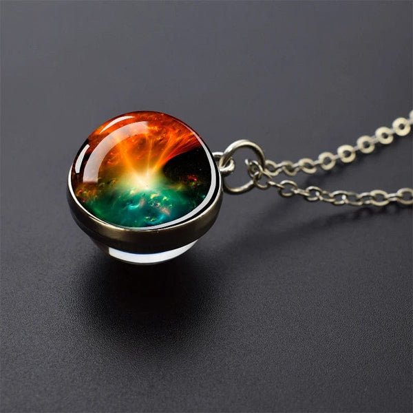 Planet Gates As show 4 Solar System Universe Space Moon Sun Earth Planet Necklaces Two-sided Glass Ball Pendant Nebula Necklace Women Men Jewelry Gift