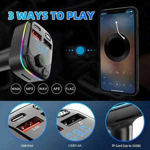 Planet Gates as shown / CN Car Bluetooth 12V-24V Car BT Player CVC Noise Reduce 5.0 FM Transmitter  3.1A Fast Charging Colorful Auto Electronic Accessories