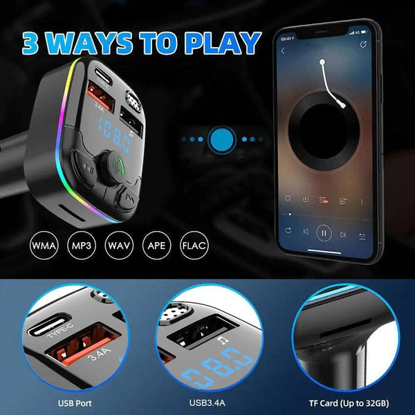 Planet Gates as shown / CN Car Bluetooth 12V-24V Car BT Player CVC Noise Reduce 5.0 FM Transmitter  3.1A Fast Charging Colorful Auto Electronic Accessories