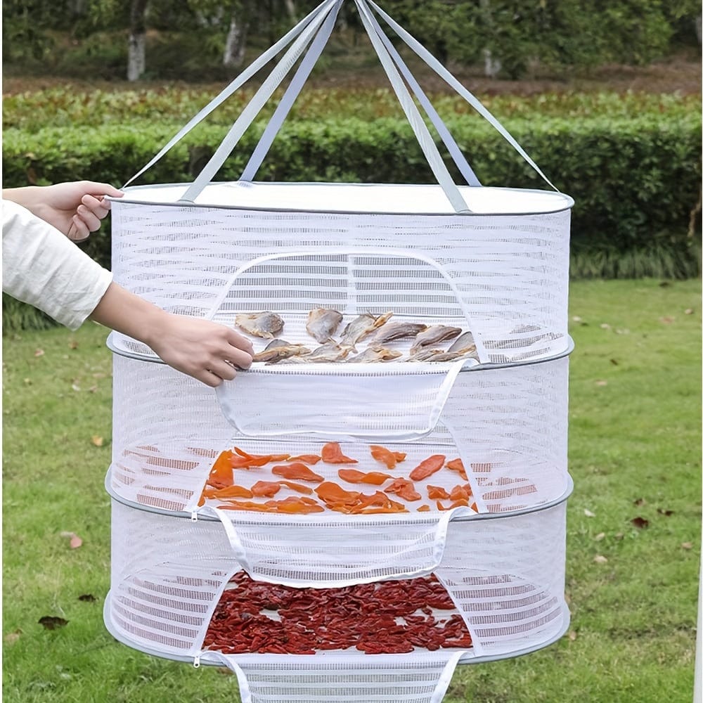 Planet Gates Ash 70cm*50cm 1pc Herb Drying Rack, 3 Layers Hanging Mesh Net For Herb, Hanging Fish Drying Net, Foldable Dryer Bag For Fruits, Hydroponics Flowers, Vegetables, Fish, Clothes, Doll