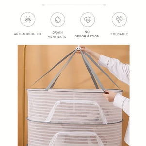 Planet Gates Ash 70cm*50cm 1pc Herb Drying Rack, 3 Layers Hanging Mesh Net For Herb, Hanging Fish Drying Net, Foldable Dryer Bag For Fruits, Hydroponics Flowers, Vegetables, Fish, Clothes, Doll