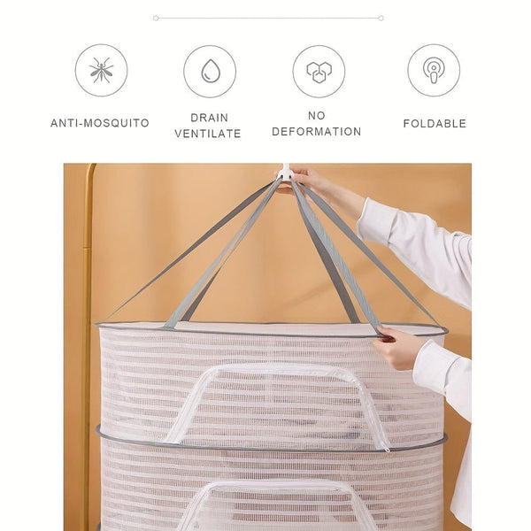 Planet Gates Ash 70cm*50cm 1pc Herb Drying Rack, 3 Layers Hanging Mesh Net For Herb, Hanging Fish Drying Net, Foldable Dryer Bag For Fruits, Hydroponics Flowers, Vegetables, Fish, Clothes, Doll