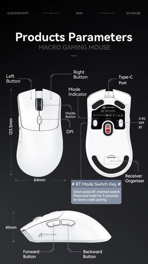 Planet Gates Attack Shark R1 1000Hz Bluetooth Mouse,18000dpi,PAW3311,Tri-mode Connection, Macro Gaming Mouse