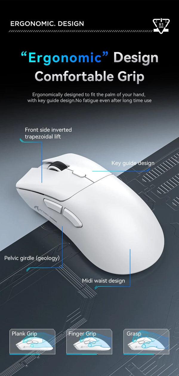 Planet Gates Attack Shark R1 18000dpi Wireless Mouse, 1000Hz, Tri-mode Connection, PAW3311,Macro Gaming Mouse