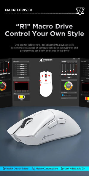 Planet Gates Attack Shark R1 Bluetooth Mouse,18000dpi,PAW3311,Wiredless Tri-mode Connection, Macro Gaming Mouse