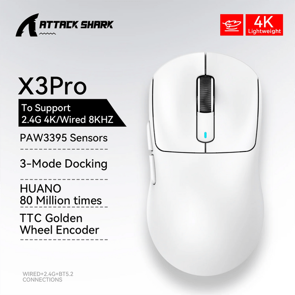 Planet Gates Attack Shark X3 Bluetooth Mouse,PixArt PAW3395,Tri-Mode Connection,Wired 8KHz/Wiredless 4KHz,,Macro Gaming Mouse