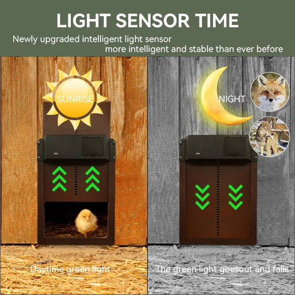 Planet Gates Automatic Chicken Coop Door Opener Battery Powered Light Sense Control Waterproof Pet Flap Accessories Upgrade ABS House Gate