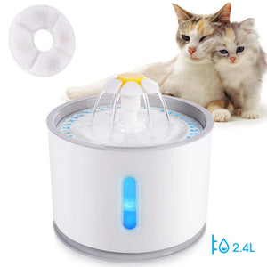 Planet Gates Automatic Pet Cat Water Fountain with LED Lighting 5 Pack Filters 2.4L USB Dogs Cats Mute Drinker Feeder Bowl Drinking Dispenser