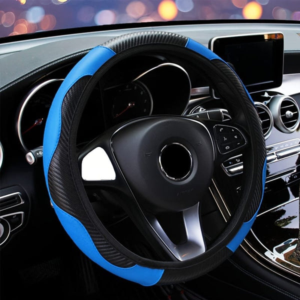 Planet Gates Automobile Steering Wheel Cover, Elastic Carbon Fiber PU Leather Without Inner Ring, Various Colors Available