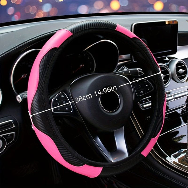 Planet Gates Automobile Steering Wheel Cover, Elastic Carbon Fiber PU Leather Without Inner Ring, Various Colors Available