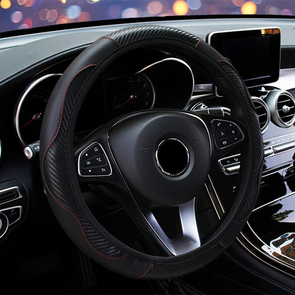 Planet Gates Automobile Steering Wheel Cover, Elastic Carbon Fiber PU Leather Without Inner Ring, Various Colors Available