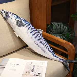 Planet Gates Autumn Saury / 40cm 3D Simulation Fish Plush Toys Stuffed Tuna Salmon Autumn Saury Grouper Plush Pillow Creative Sofa Pillow Cushion Gift Kids Toy