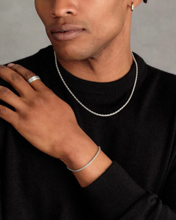 Planet Gates AY6077701 3 Pcs Stainless Steel Bracelet Necklace Ring for Men Women Retro Simple And Personalized Punk Hip Hop Jewelry Set Fashion Gifts