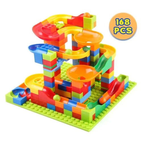 Planet Gates B-168-PCS Rail Block Marble Race Run Slide Track Educational Track Ball Color Building Funnel Slide DIY Block Sets Bricks Kids Toys